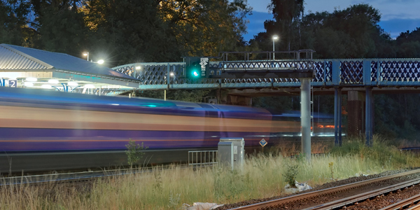 Train passing through station