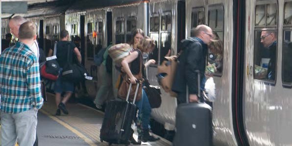 Passengers boarding a train