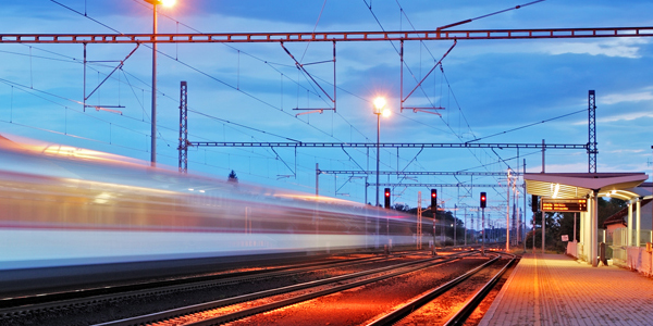 Train passing through station