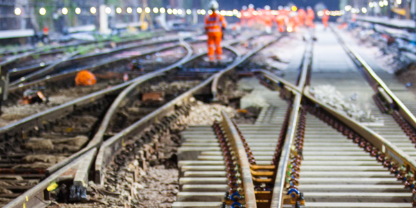 Rail tracks with lineside workers