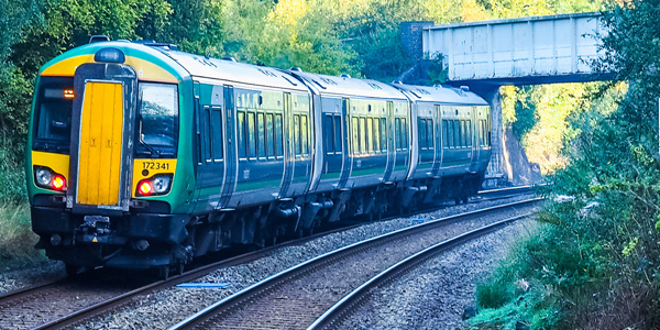 Train on rail tracks